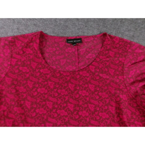 Lane Bryant Blouse Women 26 Red Floral Ruffle Sleeve Causal Flowy Boho Costal - Picture 2 of 10